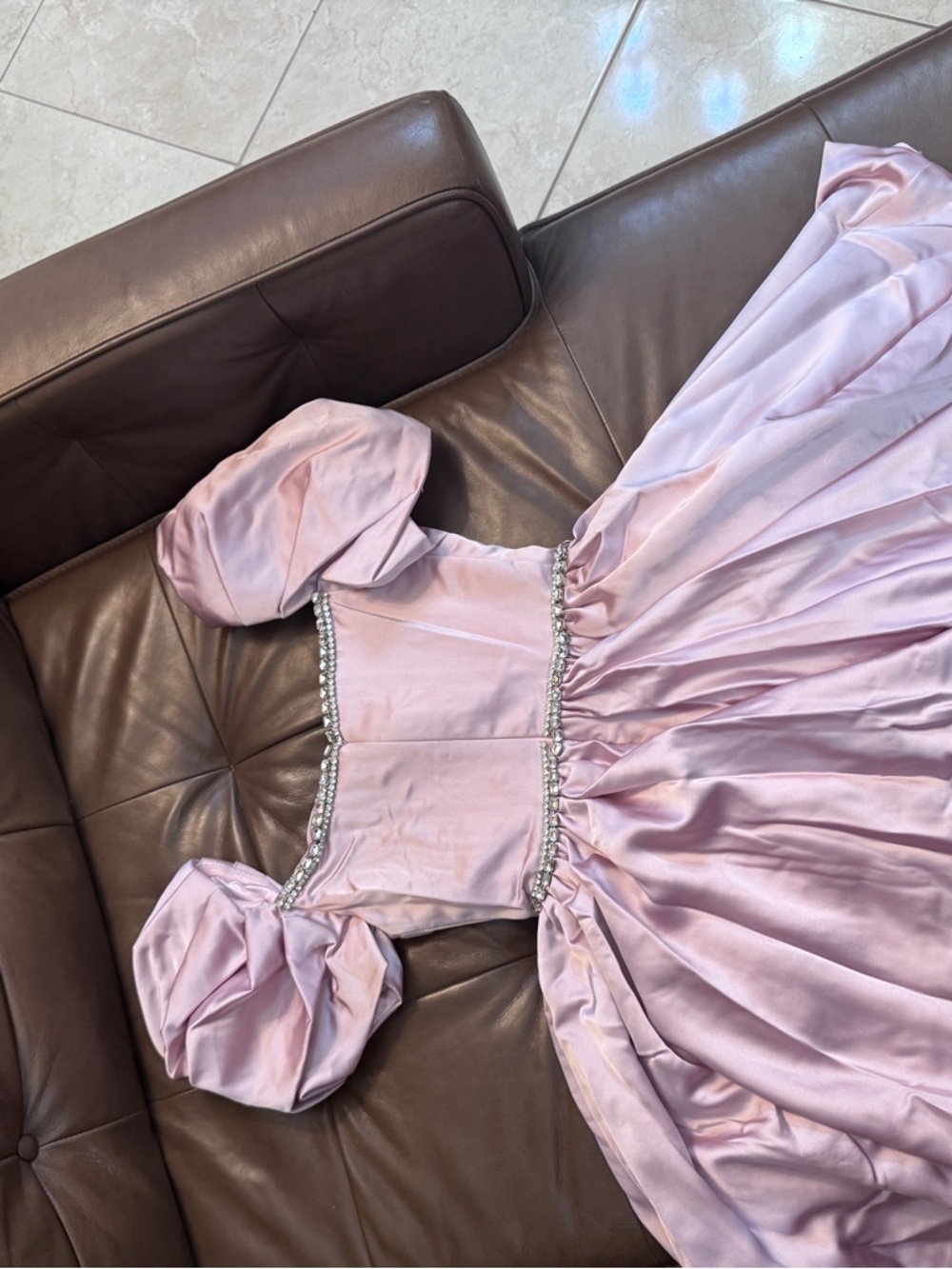 Mac Duggal Light Pink Satin Strapless Dress with Crystal Embellishment - Picture 7 of 9